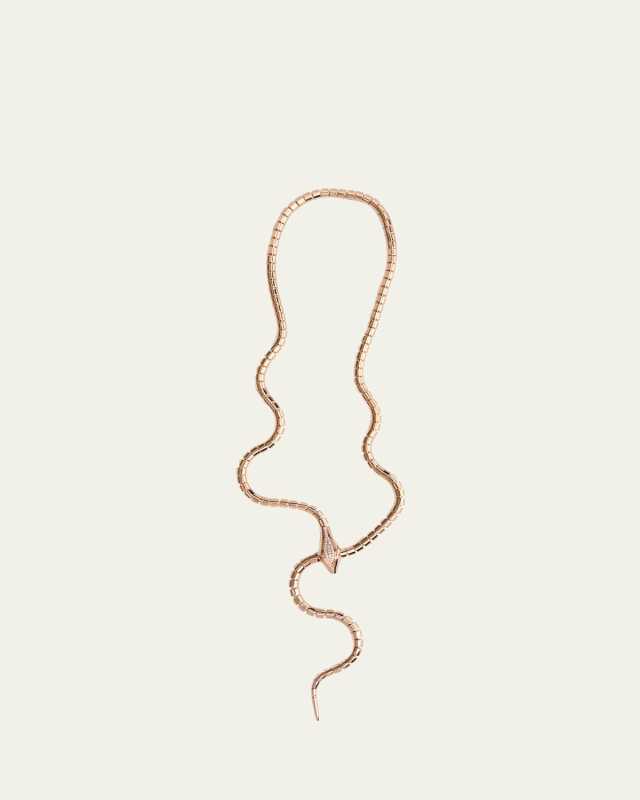 18K Rose Gold Snake Lariat Wrap Around Necklace with Diamonds
